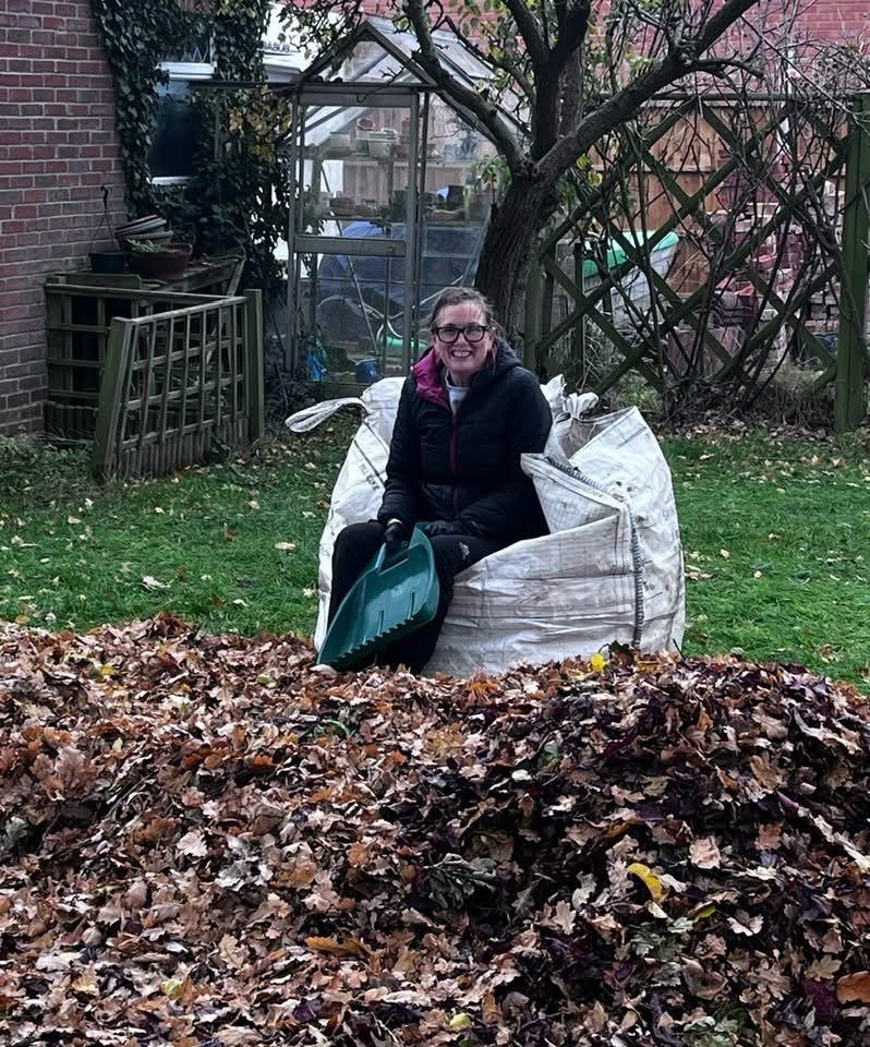 Sheila-Ann sat down with a big collection of leaves in front of them.