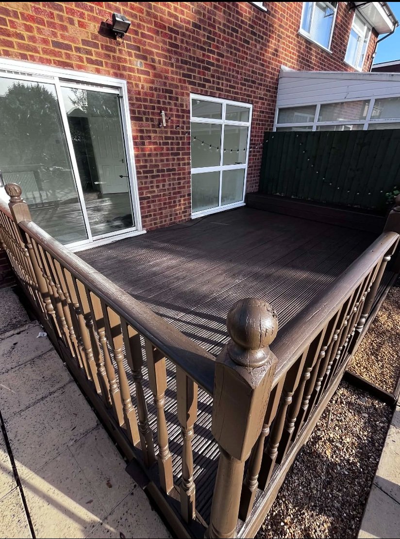 After image of a decking which has been freshly painted and cleaned.